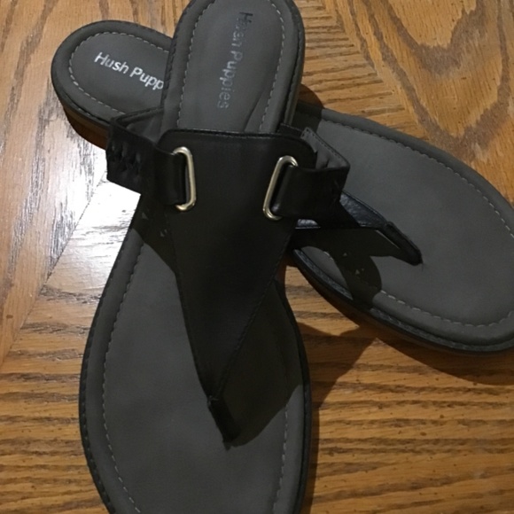 HUSH PUPPIES WOMENS BLACK LEATHER THONG SANDALS SIZE US11 - Picture 2 of 8